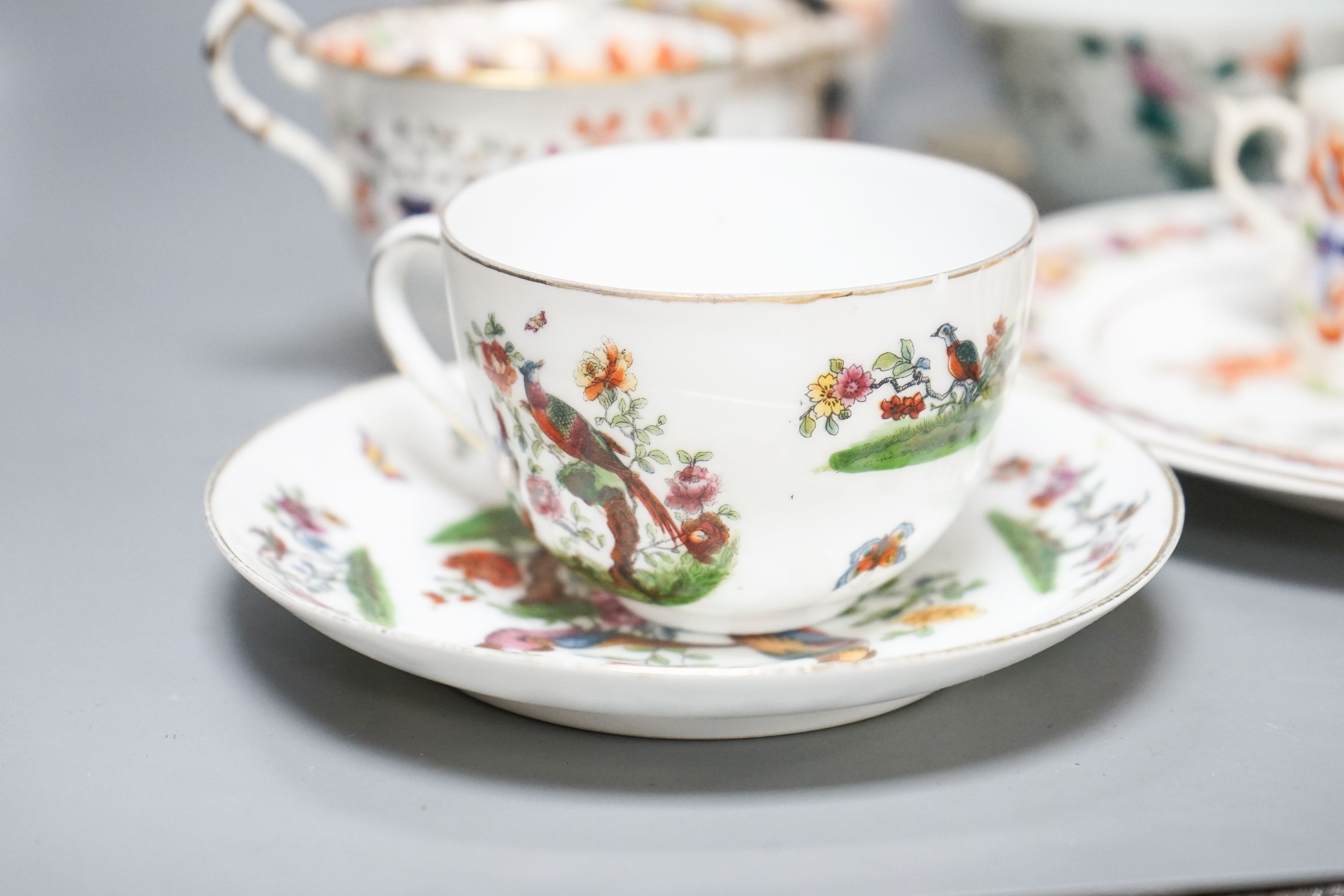 A group of Continental ceramics, a Bohemian glass goblet and Royal Crown Derby items